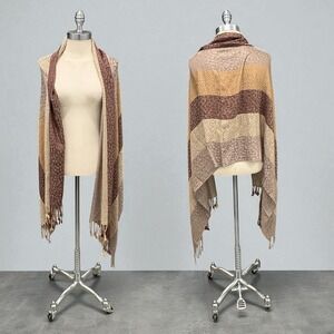 Pashmina Cahmere‎ Animal Print Stripe Wrap Scarf One Size Brown Tassel Fringe